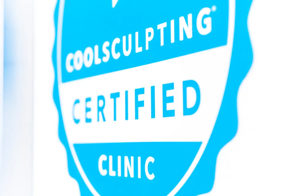 CoolSculpting Certified Clinic blue and white badge.